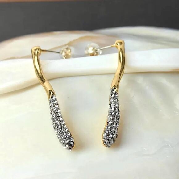 NEW Linear Crystal Earrings Pave Gold Clear CZ Alexis Bittar Solanales STYLE N06 - Picture 2 of 3